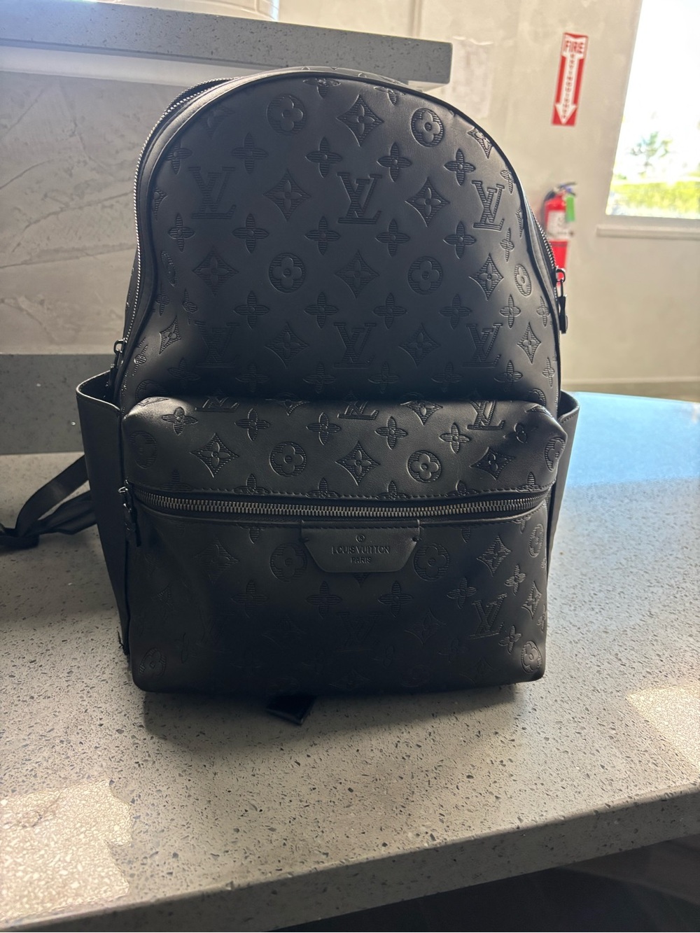 Louis Vuitton Black Embossed Monogram Slim Backpack